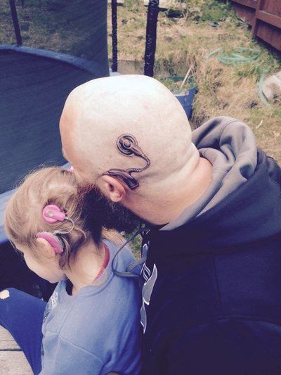 Father love, daughter, tattoo, Father Love: Dad Got A Cochlear Implant Tattoo In The Relief Of His Hearing Impaired Daughter., father, father daughter bond, love, father daughter love