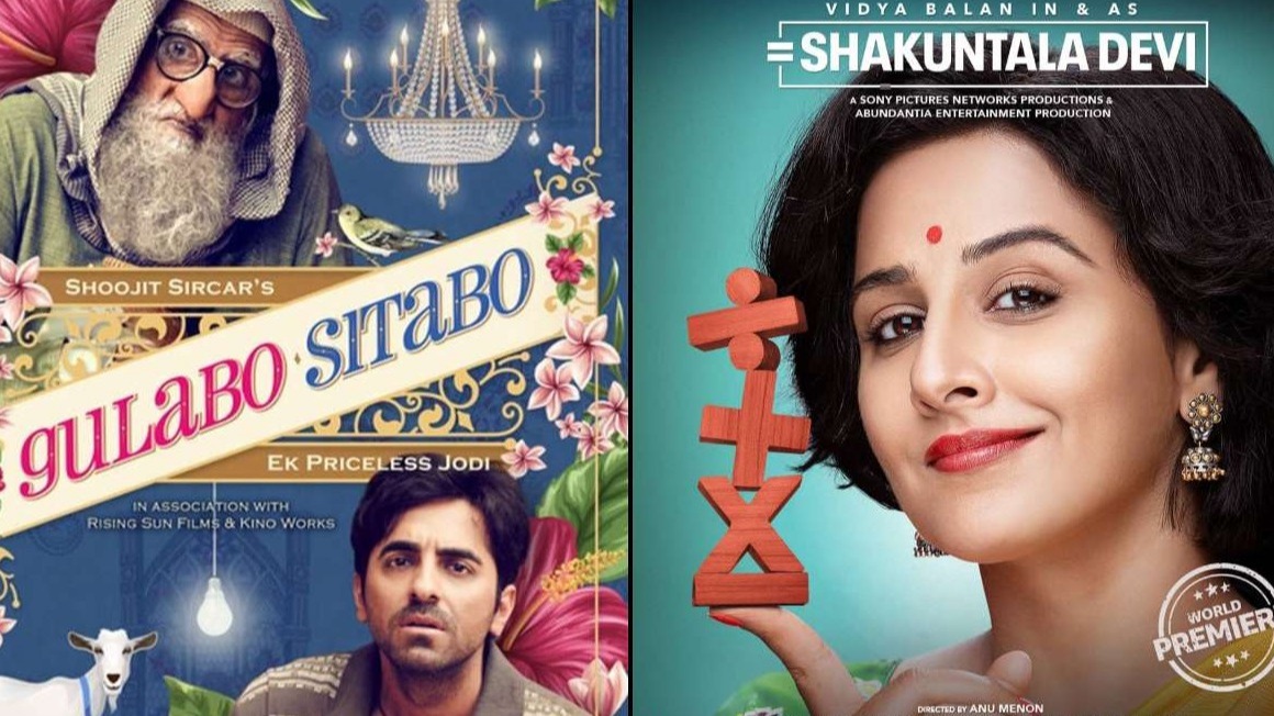 Stills from the films Gulabo Sitabo & Shakuntala Devi., Bollywood Covid19, Bollywood Corona