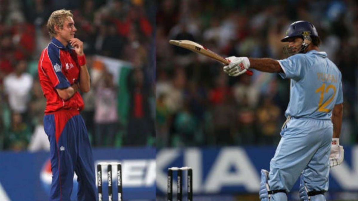 Image of Yuvraj Singh in a match where he scored six consecutive sixes in an over bowled by Stuart Broad.