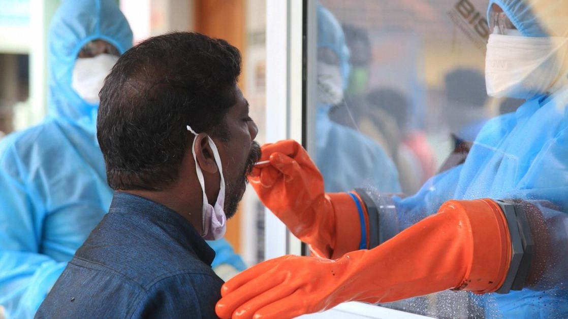 Image of a man getting tested for the COVID-19 virus.