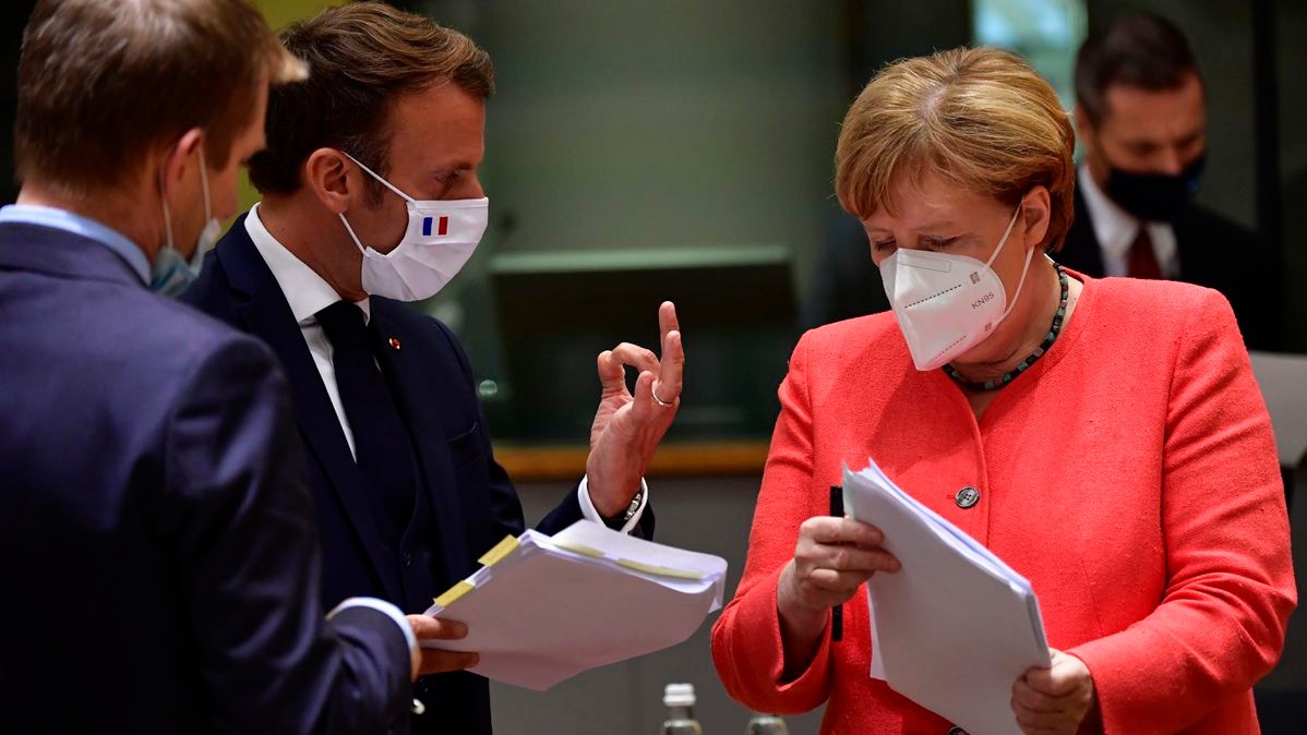 EU Countries: Clinch $2.1 Trillion Price Range Coronavirus Resource Deal After Four Days., Meeting of releasing funds for corona virus outbreak., corona funds, eu nations, coivd-19, poland, hungary, 390 billion euros