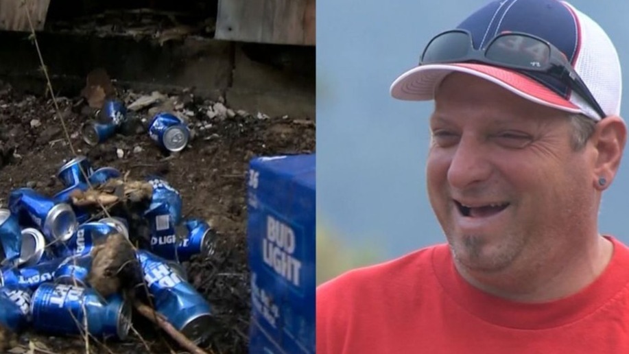 Light Beer, fire, Can, Trees, Man, Pine Tree State