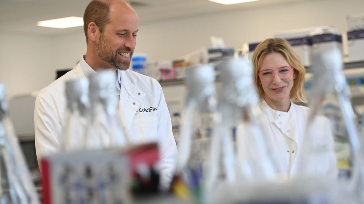 Prince William visit,  Cate Blanchett Earthshot Prize,  Colorifix sustainable dyes,  eco-friendly textile dyes,  DNA sequencing textiles,  sustainable fashion innovations,  natural dye technology,  green fashion solutions,  Norwich lab visit,  Earthshot Prize 2025 Brazil