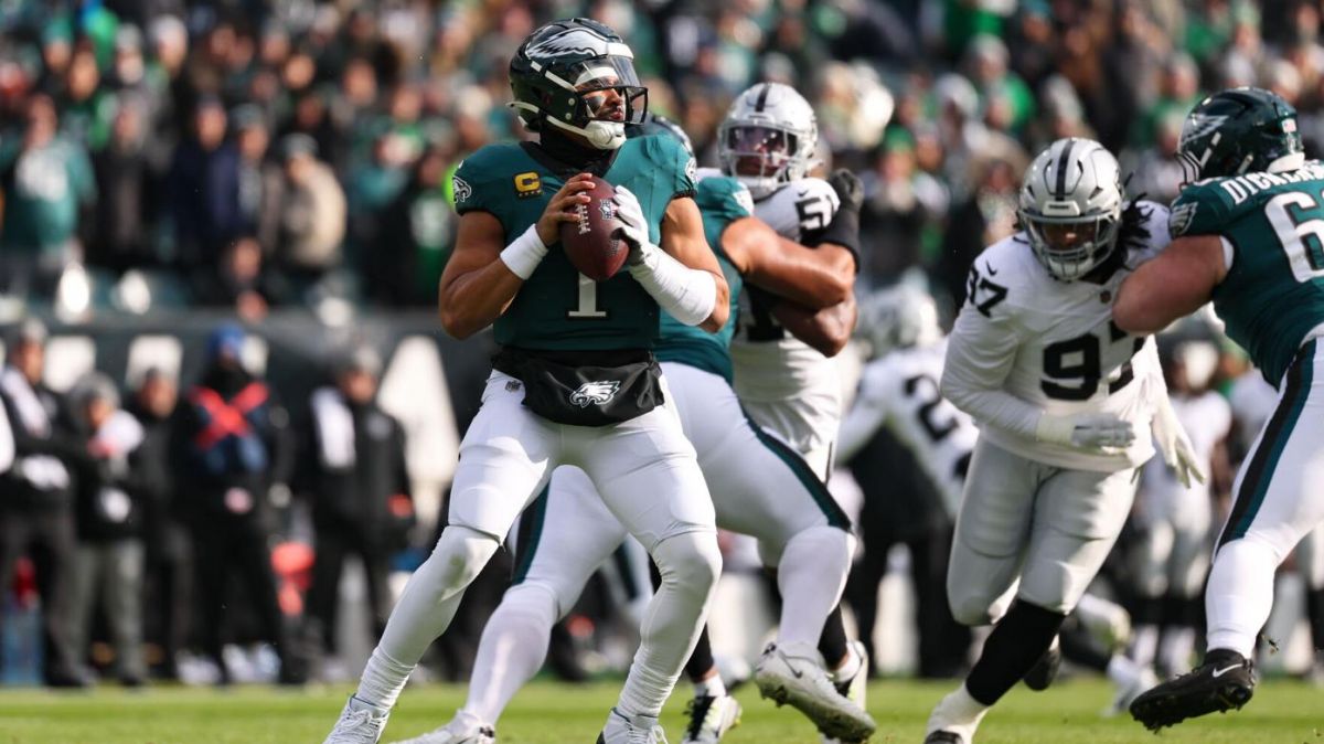 Eagles vs Raiders,  Jalen Hurts,  Saquon Barkley, Philadelphia Eagles,  Eagles defense,  Raiders offense, thorough examination of Eagles defensive masterclass,  how Eagles held Raiders to 75 total yards,  analysis of historic Eagles defensive performance,  breakdown of Raiders offensive collapse vs Eagles