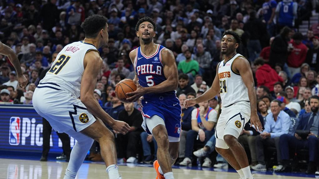 Denver Nuggets vs Philadelphia 76ers 2026 recap,  Jalen Pickett career high 29 points,  Bruce Brown game winning goaltend,  Nikola Jokic knee injury update 2026,  Joel Embiid 32 points vs Nuggets,  Tyrese Maxey overtime buzzer beater miss,  Denver Nuggets bench win vs 76ers,  Peyton Watson 24 point performance,  VJ Edgecombe rookie season highlights,  NBA scores January 5 2026