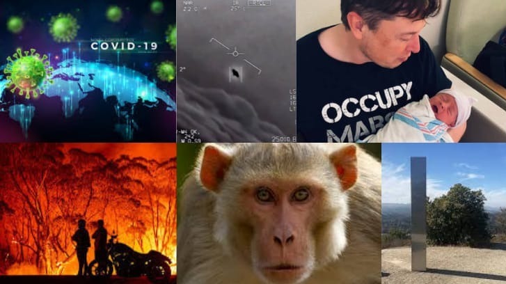 bizarre events , Poland accidentally invaded Czech Republic, Monoliths appeared across the world, Elon Musk son named X &AElig; A-12, UFO videos released by The Pentagon, Corona Virus