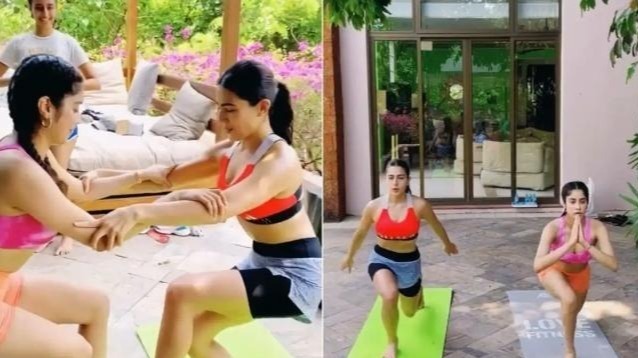 varun Dhawan., SARA ALI KHAN sports wear, JANHVI KAPOOR, exercise
